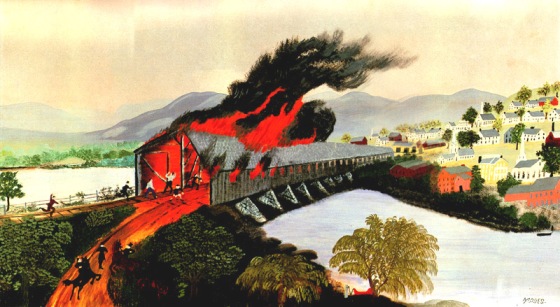The Burning of Troy in 1862 - Grandma Moses. Artist: Grandma Moses