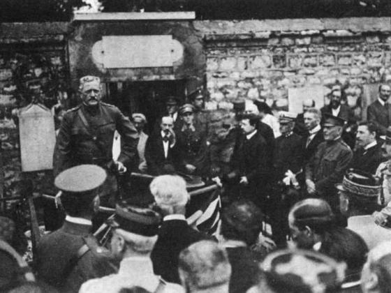 "Lafayette, we are here!" Pershing speaking at Lafayette's tomb outside of Paris (actually the words were pronounced elsewhere by another American officer but attributed to Pershing because of the censor's refusal to mention any other US officers by name) 