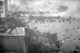 British troops under fire on the beach at Dunkirk